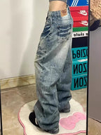 Washed Retro Straight Tube Boyfriend Jeans