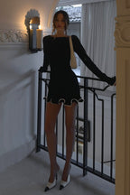Long Sleeve Ruffled Wave Edge Fitted Mini Dress