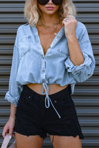 Stylish Lapel Long-sleeved Pocket Button Casual Denim Shirt