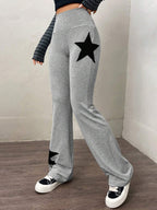 Star Print Highly Elastic High Rise Flare Leg Pants