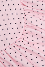 Polka Dot Scalloped Deep V-Neck Bow Detail Fit and Flare Mini Dress