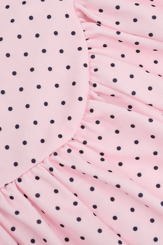 Polka Dot Scalloped Deep V-Neck Bow Detail Fit and Flare Mini Dress