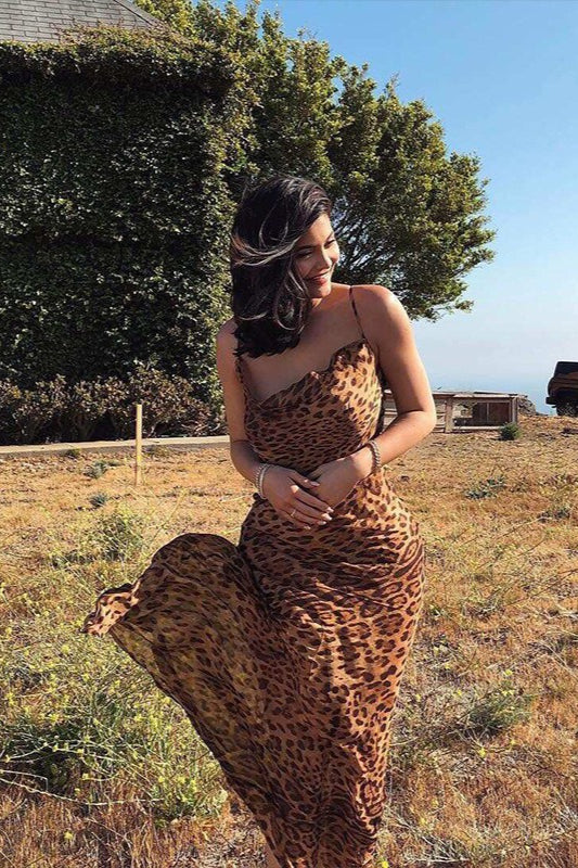 Print Cowl Neck Spaghetti Strap Bodycon Maxi Dress