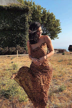 Print Cowl Neck Spaghetti Strap Bodycon Maxi Dress