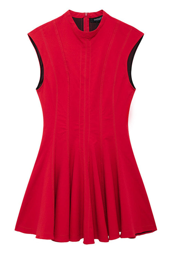 Sleeveless Mock Neck Fit and Flare Mini Dress