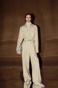 Petite Contrast Elastic Waist Shirt Wide Leg Pants Two Piece Set