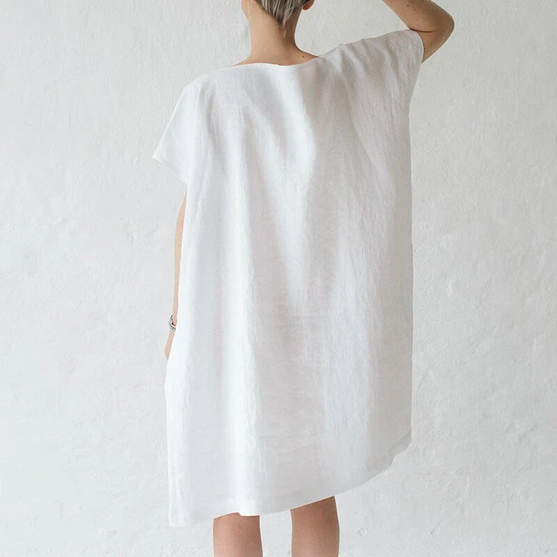 Casual Cocoon Round Neck  short-sleeved solid Color Dress