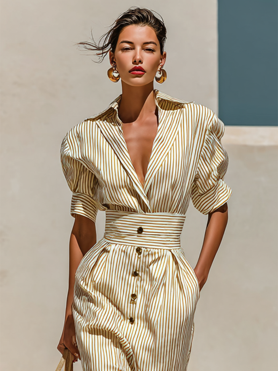 Elena | Striped Midi Dress
