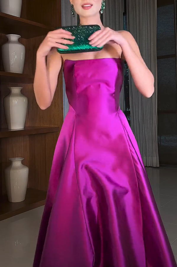 Strapless Satin Ball Gown Floor Length A-Line Maxi Dress