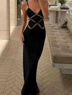 Spaghetti Strap Metal Ring Geometric Cutout Maxi Dress