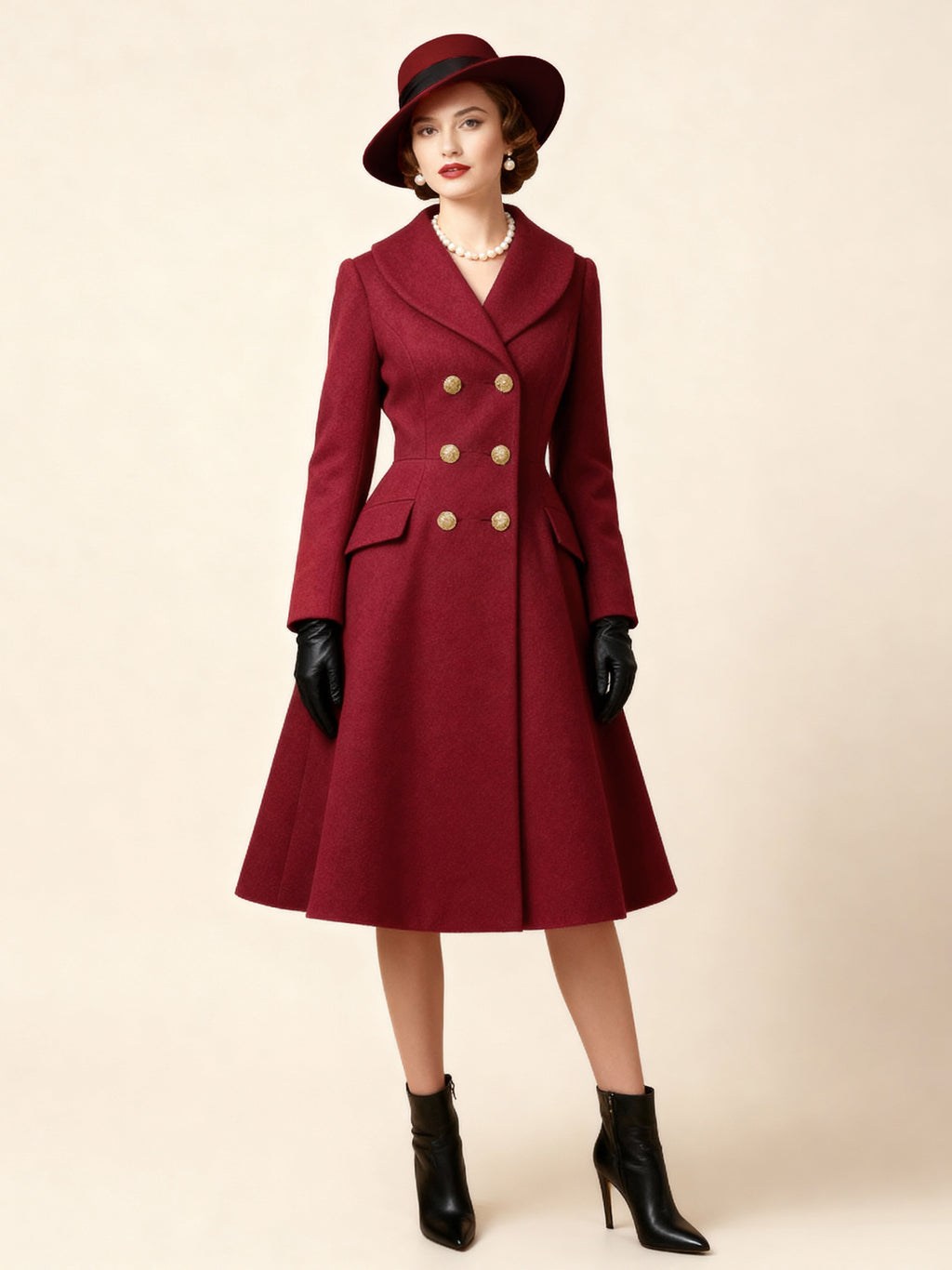 Vintage A-line Double-breasted Woolen Flared Midi Coat For Women 2026