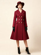 Vintage A-line Double-breasted Woolen Flared Midi Coat For Women 2026
