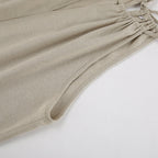 Cotton And Linen Cut-Out Lace-Up Vest & Wide-Leg Pants Two-Piece Set