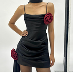 Square neck flower applique ruched mini dress  | Festival Outfits Women