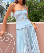 Stylish  Sky Blue Pleating  2 pieces Set