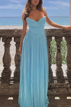 Strapless Sweetheart Pleated Bust Basque Waist Accordion Pleat Maxi Gown