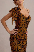 Print One Shoulder Bow Strap Bodycon Maxi Dress