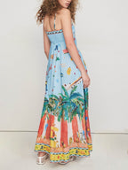 Tropical Graphic Print Spaghetti Strap A-Line Maxi Dress