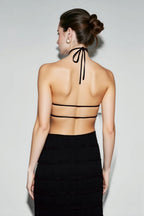 Chiffon Halter Neck Horizontal Tiered Ruched Maxi Dress
