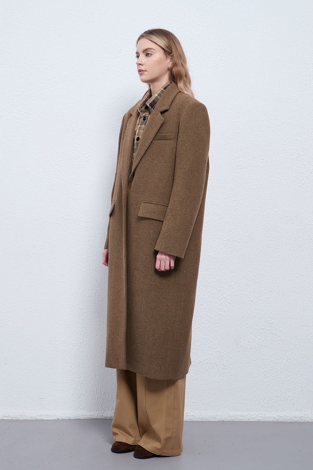 Cashmere Wool Herringbone Thick Overcoat