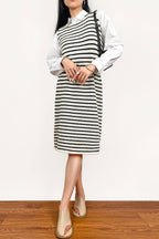 Horizontal Stripe Knit Sleeveless Scoop Neck Bodycon Midi Dress