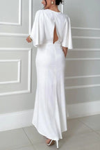 Solid Color V-neck Ribbon Waist-cinching Casual Maxi Dress
