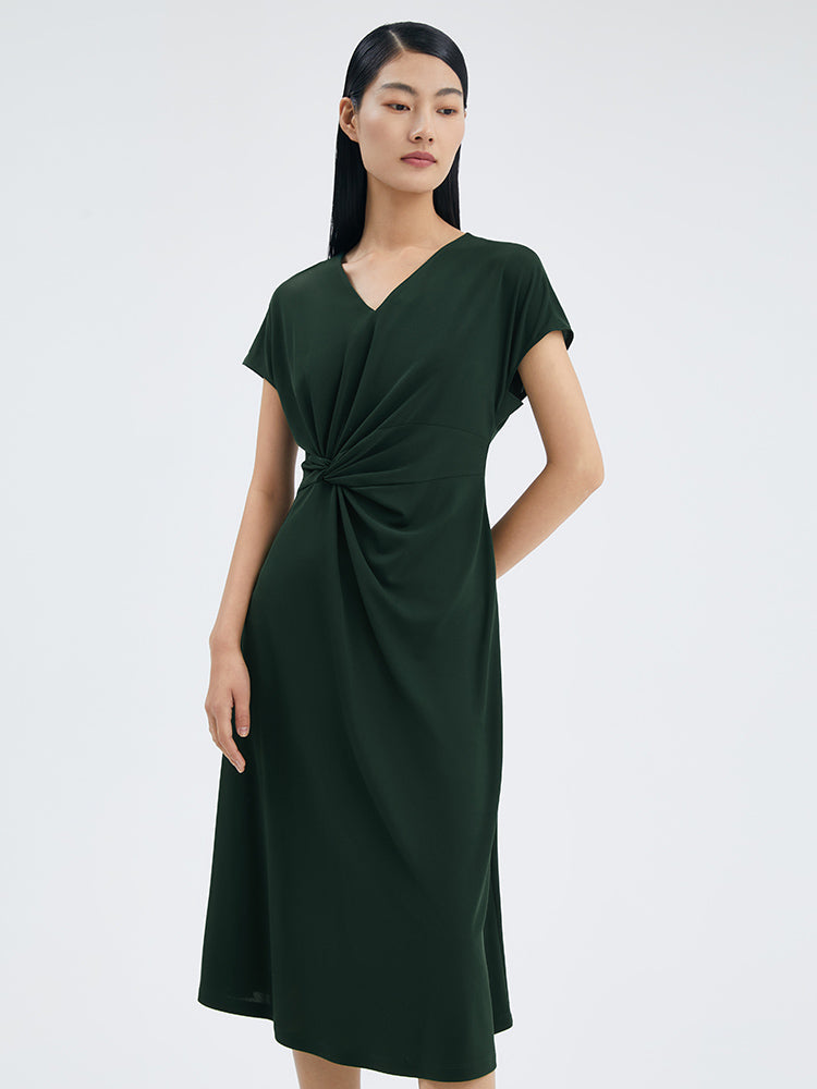 Cap Sleeve Center Back Seam Relaxed Fit Midi Dress