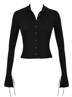 Long Sleeve Casual Turn-Down Collar Button-Down Knit Top
