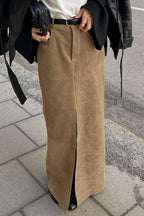 Vintage High-Waist Suede Maxi Skirt