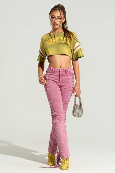 Drawstring Lace Up Denim Jeans