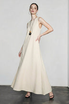 Linen Look Sleeveless Round Neck A-Line Tank Maxi Dress