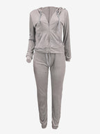 Velour Zip Up Slim Fit Hoodie Jogger Set For Women 2026