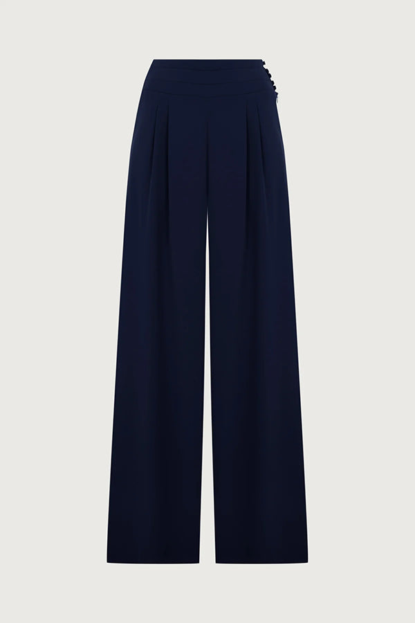Cleo One Shoulder Irregular Balloon Sleeve Top and High Rise Pleated Button Waist Pocket Loose Pants Set
