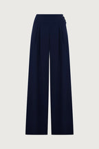 Cleo One Shoulder Irregular Balloon Sleeve Top and High Rise Pleated Button Waist Pocket Loose Pants Set
