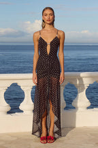 Sheer Polka Dot Split Strap Party Dress