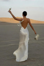 Spaghetti Strap Cowl Neck Bow Tie Detail Satin Maxi Dress