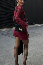 Red Mesh Floral Long Sleeve Bodycon Dress