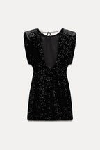 Shoulder padded Sequin Mini Dress