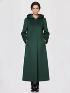 Women Wrap Coat Hooded Warmth Full Length Winter Maxi Wool Blend Coat 2026