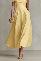 Chic One-Shoulder A-Line Midi Dress with Pockets
