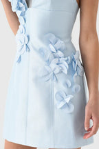 Floral Appliqué Sweetheart Neck Plunging V-Neck Spaghetti Strap Princess Seam Mini Dress