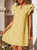 Floral Embossed Ruffle Sleeve Mini Dress