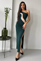 One Shoulder Mesh Panel Curve Cut Out Bodycon Mini Dress