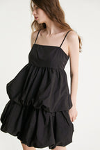 Spaghetti Strap Square Neck Tiered Bubble Hem Empire Waist Mini Dress