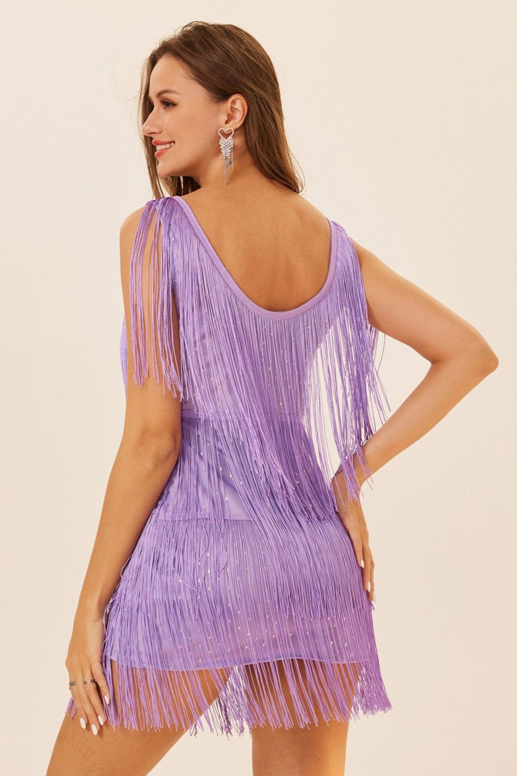 Sleeveless Tassel Trim Fringe Hem Mini Dress