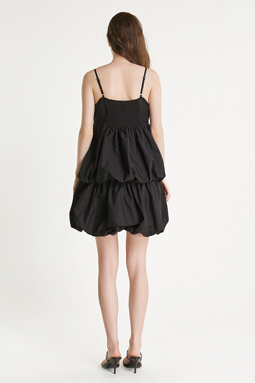 Spaghetti Strap Square Neck Tiered Bubble Hem Empire Waist Mini Dress