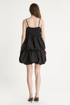 Spaghetti Strap Square Neck Tiered Bubble Hem Empire Waist Mini Dress
