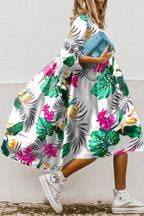 Oversized Graphic Floral Print Swing Midi Dress