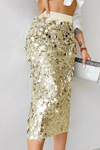 Solid Sequin High Waist Midi Skirt