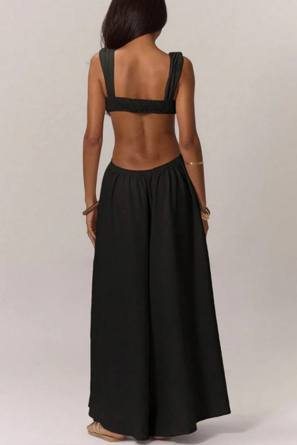 Solid Color Casual Camisole Loose Stretch Wide-leg Jumpsuit